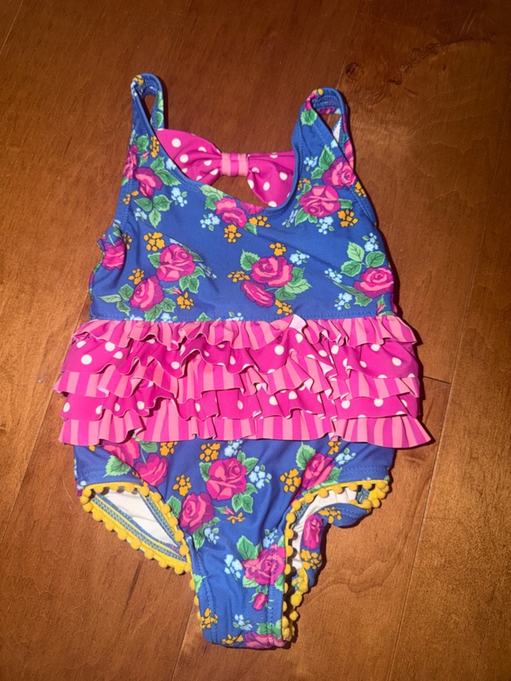 Matilda Jane Blue Floral Ruffle One-Piece Swimsuit with Pink Accents